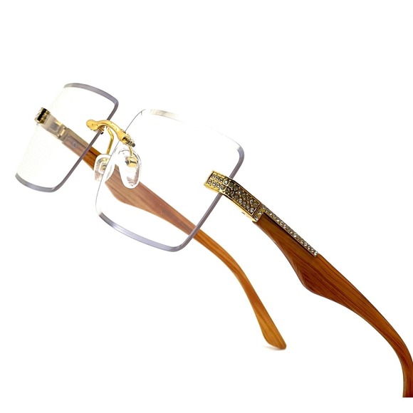 Rimless Gold Wire Frame Luxury Clear Tint Hip Hop Shades Sunglasses Party Shades